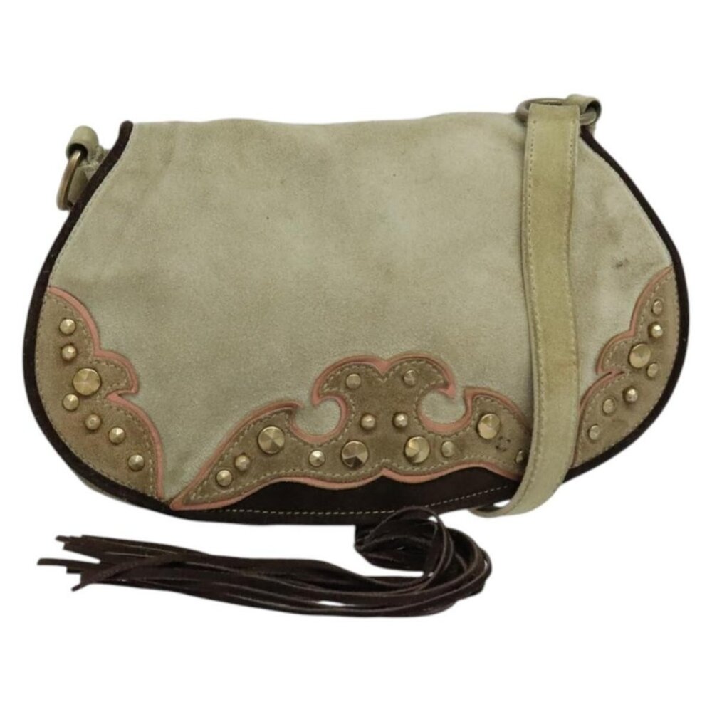 Authentic Miu Miu Shoulder Bag Suede Gray Gold
